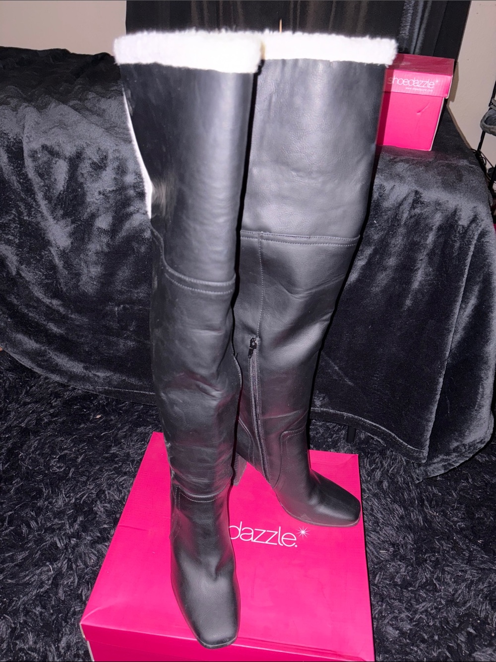 Black Over-the-Knee Block Heel Boots